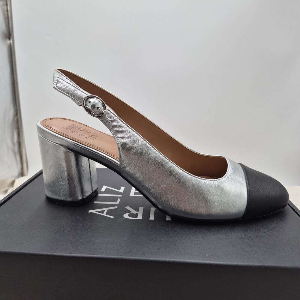 New Naturalizer Sophie Cap Toe Slingback Pumps leather upper black toe cap sz 10